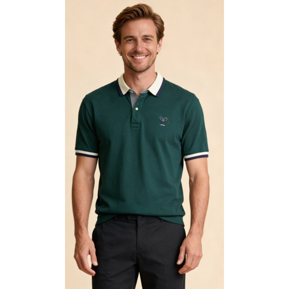 Tommy Hilfiger, short sleeve rugby style with contrast collar cotton polo shirt